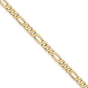 4.75mm, 14k Yellow Gold, Flat Figaro Chain Necklace, 28 Inch